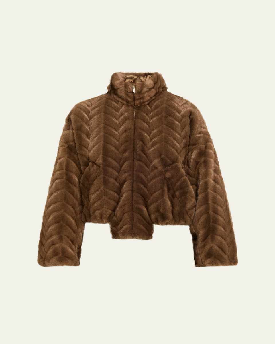 Cropped Faux Fur Bomber Jacket